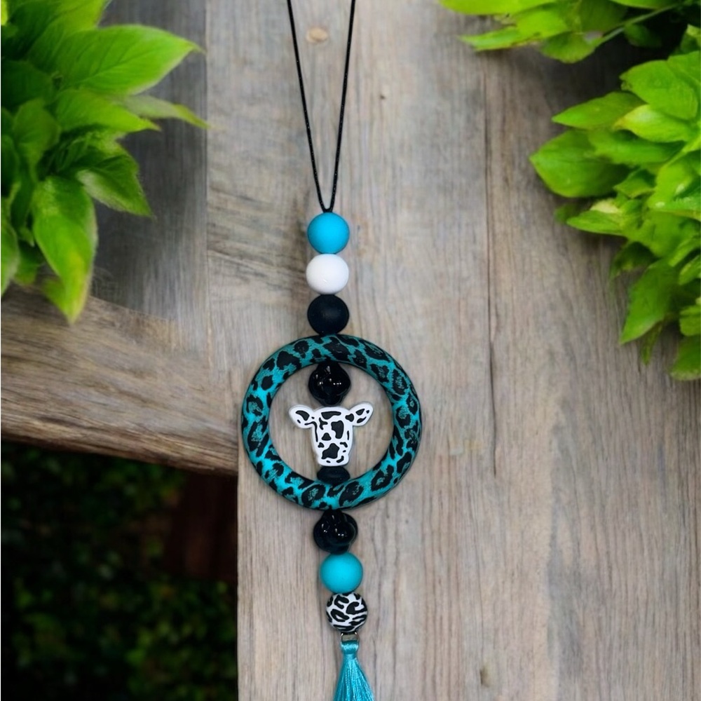 Leopard Print car charm Blue and Black Beads - Picture 2 of 2